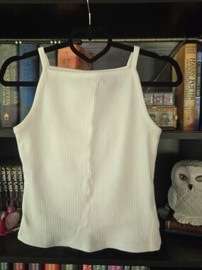 Old Navy Cream Ribbed High-Neck Tank Top